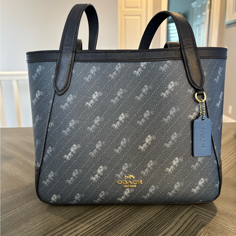 Coach Horse and Carriage Tote 27 Dot Print Coated Canvas in Denim Blue